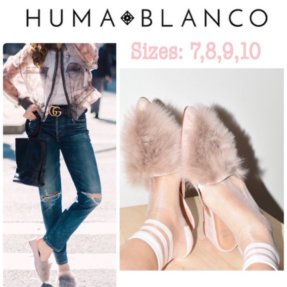 Huma Blanco pink rose fur slides Antonia cruelty free alpaca Peru handmade suede - Picture 2 of 16